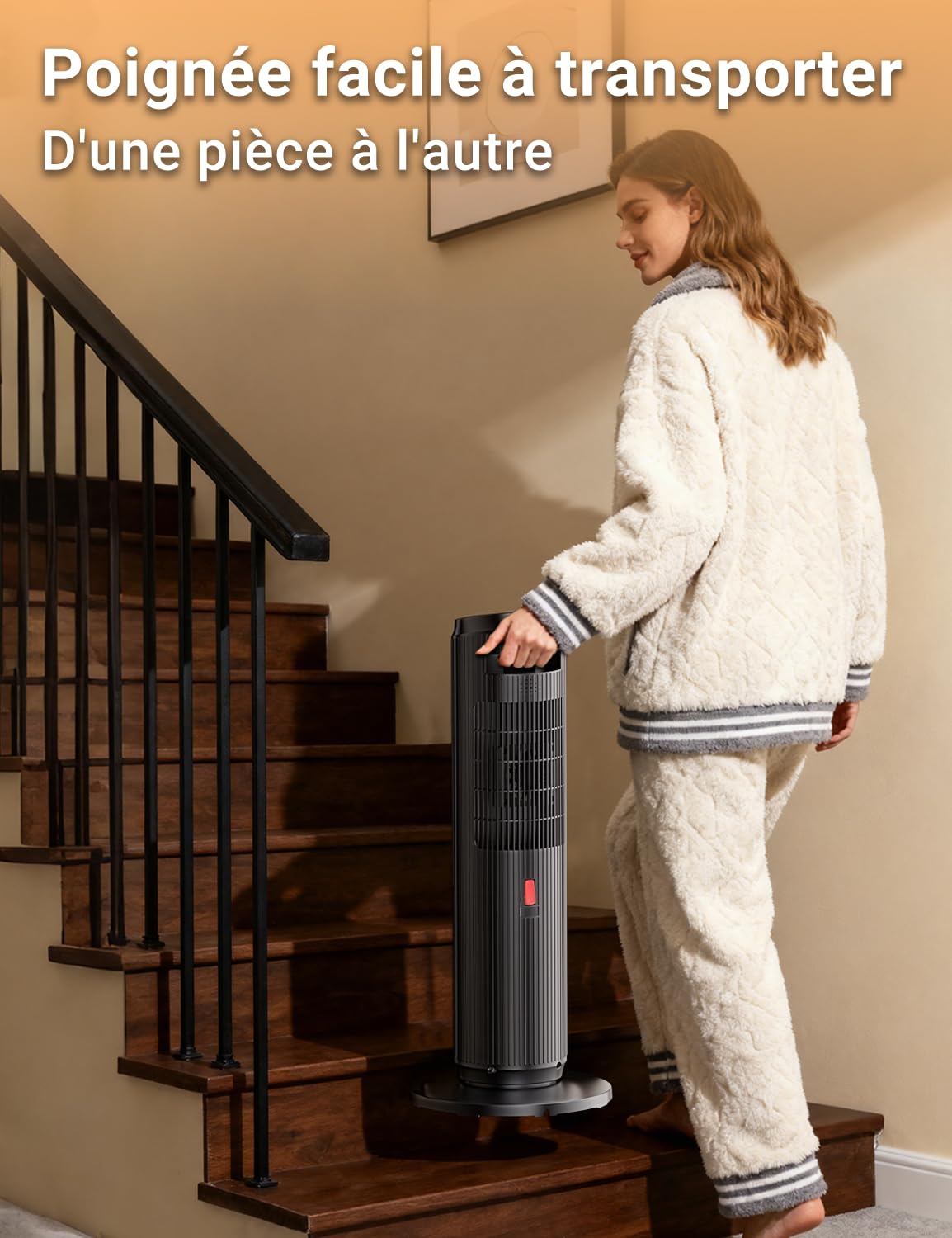 Chauffage Soufflant d'appoint 2000W, Radiateur Electrique avec Thermostat, Effet Cheminée, Télécommande, Éco, 3 Modes, Minuterie 1-8H, Protection Contre la Surchauffe et le Renversement