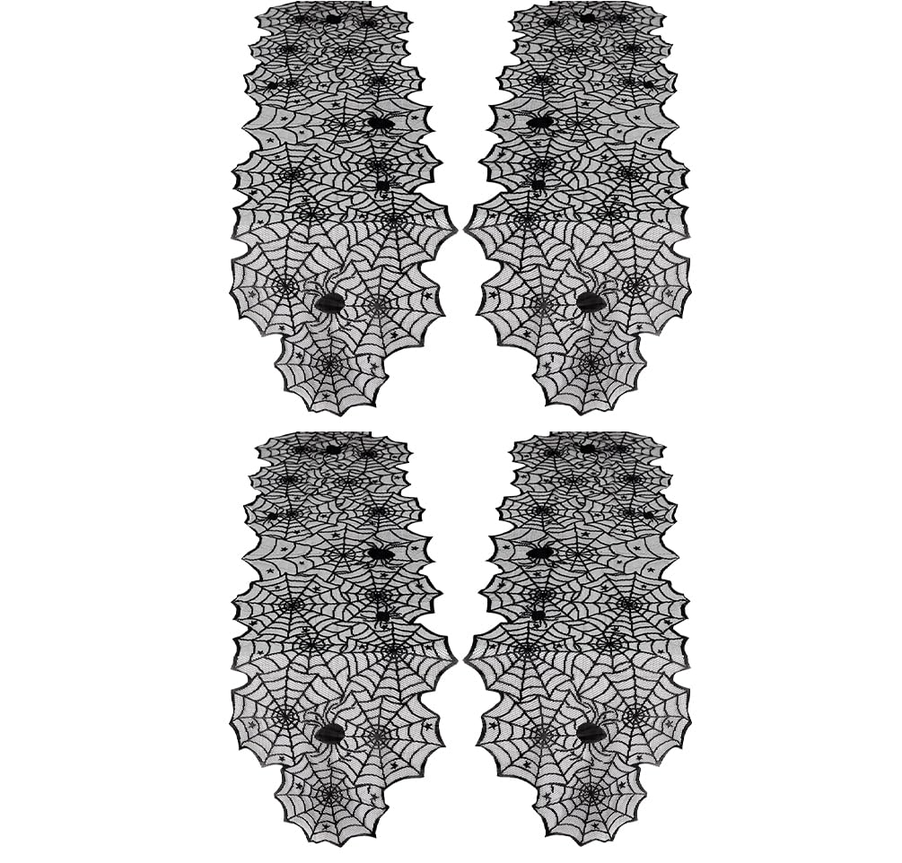 Camino De Mesa Para Decoración De Halloween, Camino De Mesa De Tela De Araña De Encaje Negro Para Decoración De Mesa De Halloween, 18 X 72 Pulgadas, Camino De Mesa De