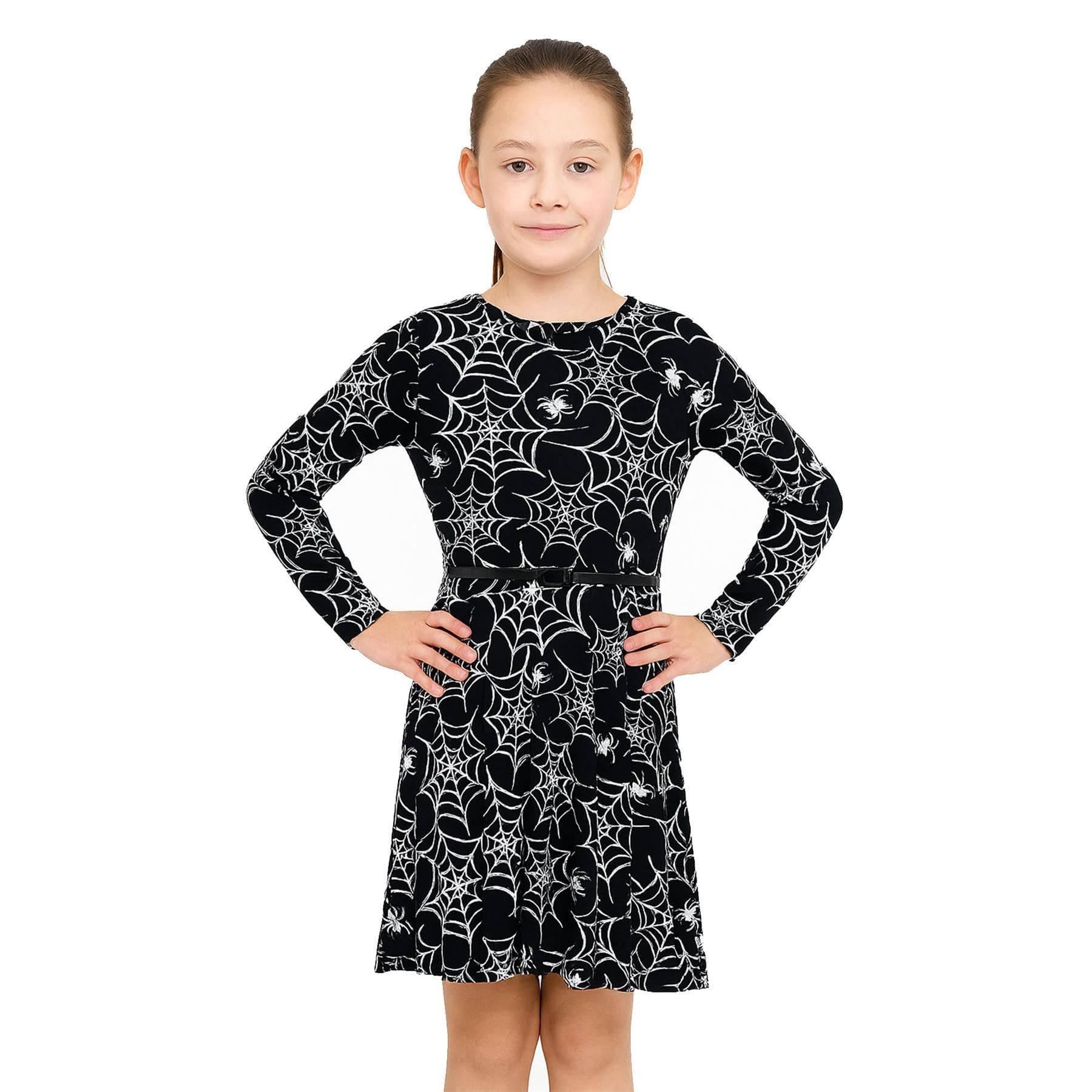 A2Z 4 Kids Girls Halloween Dress Spider Web Skull Skater - Skater Dress Spider Web 13