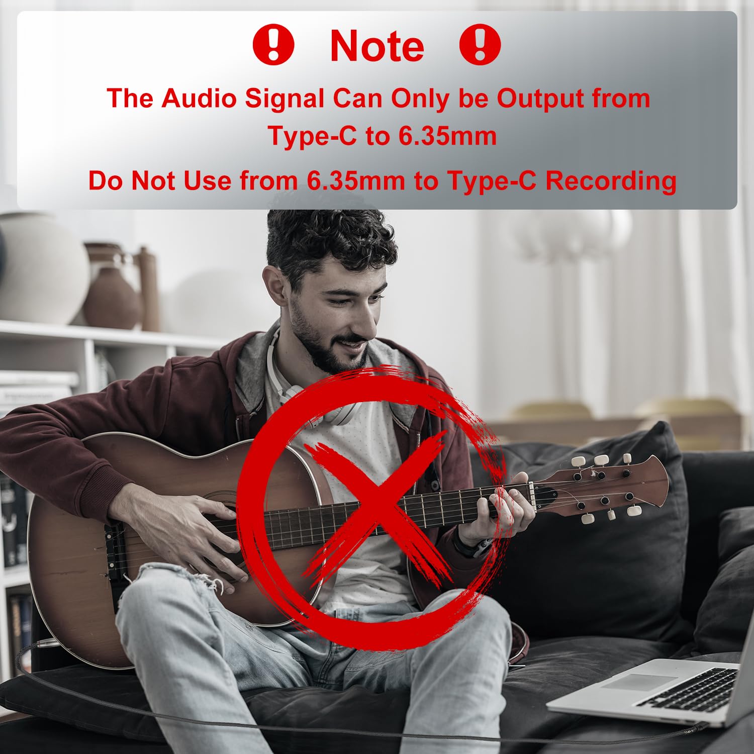 J&D USB Type C to 6.35mm 1/4 inch TS Male Audio Mono Interconnect Aux Adapter Cable Compatible with iPhone 15/16 Series Gold Plated Braided Audio Cable, 6.6 Feet