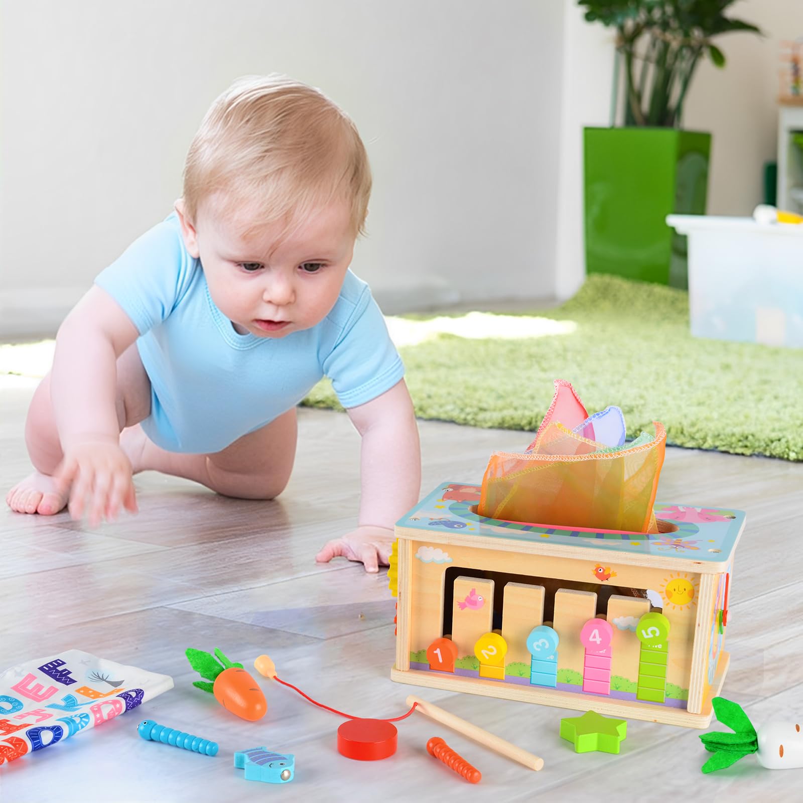 Drewniana zabawka dla niemowląt, 7 w 1, zabawka dla niemowląt Montessori, pudełko na chusteczki marchewkowe dla dzieci, kostka motoryczna, drewniana zabawka 1, 2, 3 lata, zabawka edukacyjna,