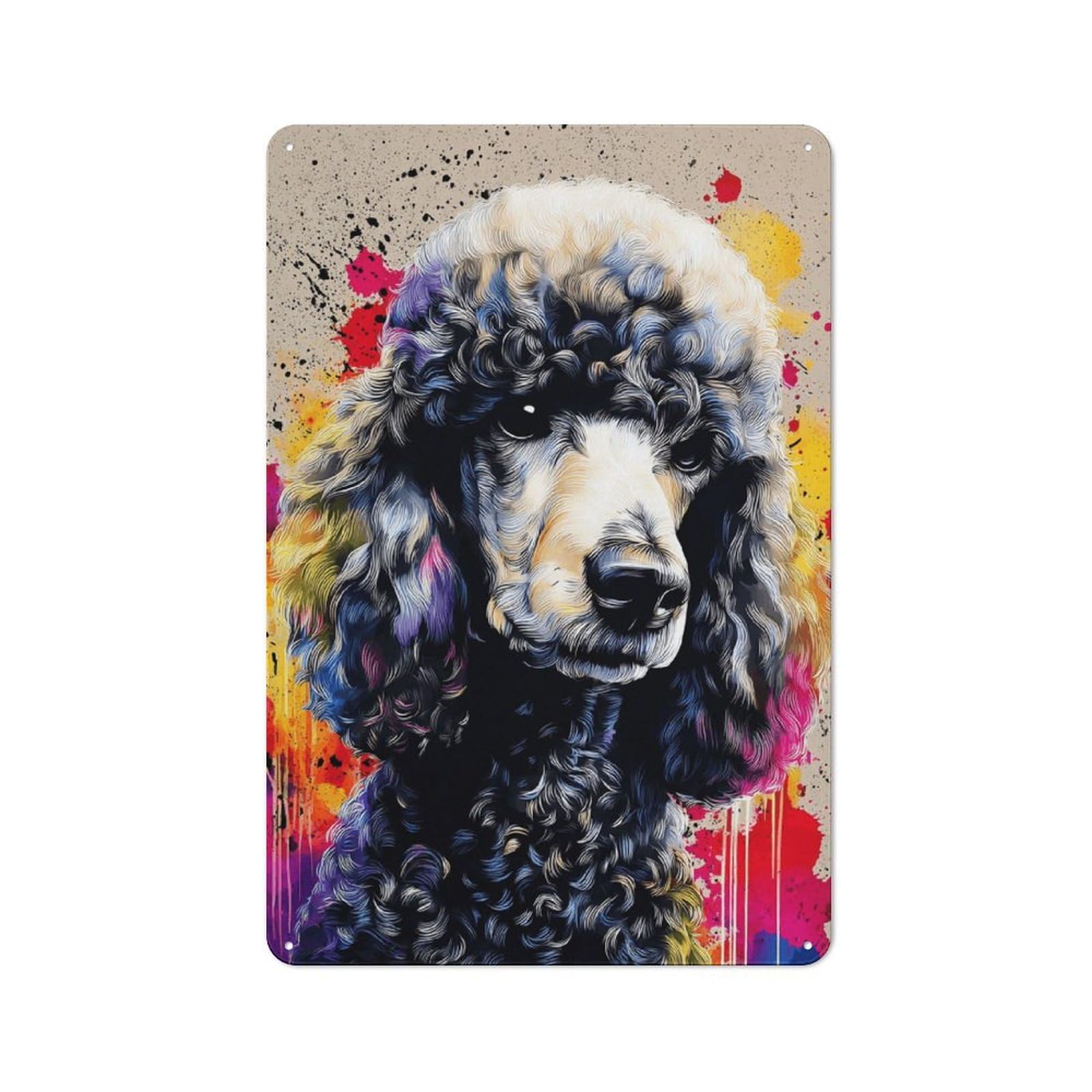 Junmoney Colorful Poodle Portrait Art For Garden Room Or Summerhouse, Vintage Tin Sign 30X20cm, For Display In Garden Rooms And Summerhouses