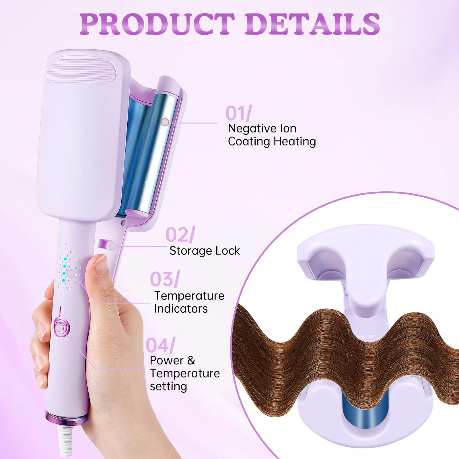 Fer à Boucler 32mm, Boucleur Cheveux avec 4 Températures, Revêtement Céramique, Chauffage Rapide