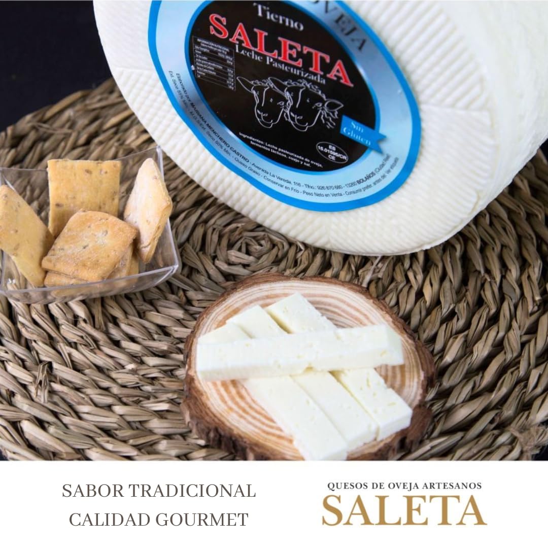 SALETA® Queso Artesano Tierno de Oveja Entero Gourmet (0,5Kg) | Sin Conservantes ni Aditivos | Queso Pasteurizado | Leche Pasteurizada de oveja, cuajo y sal