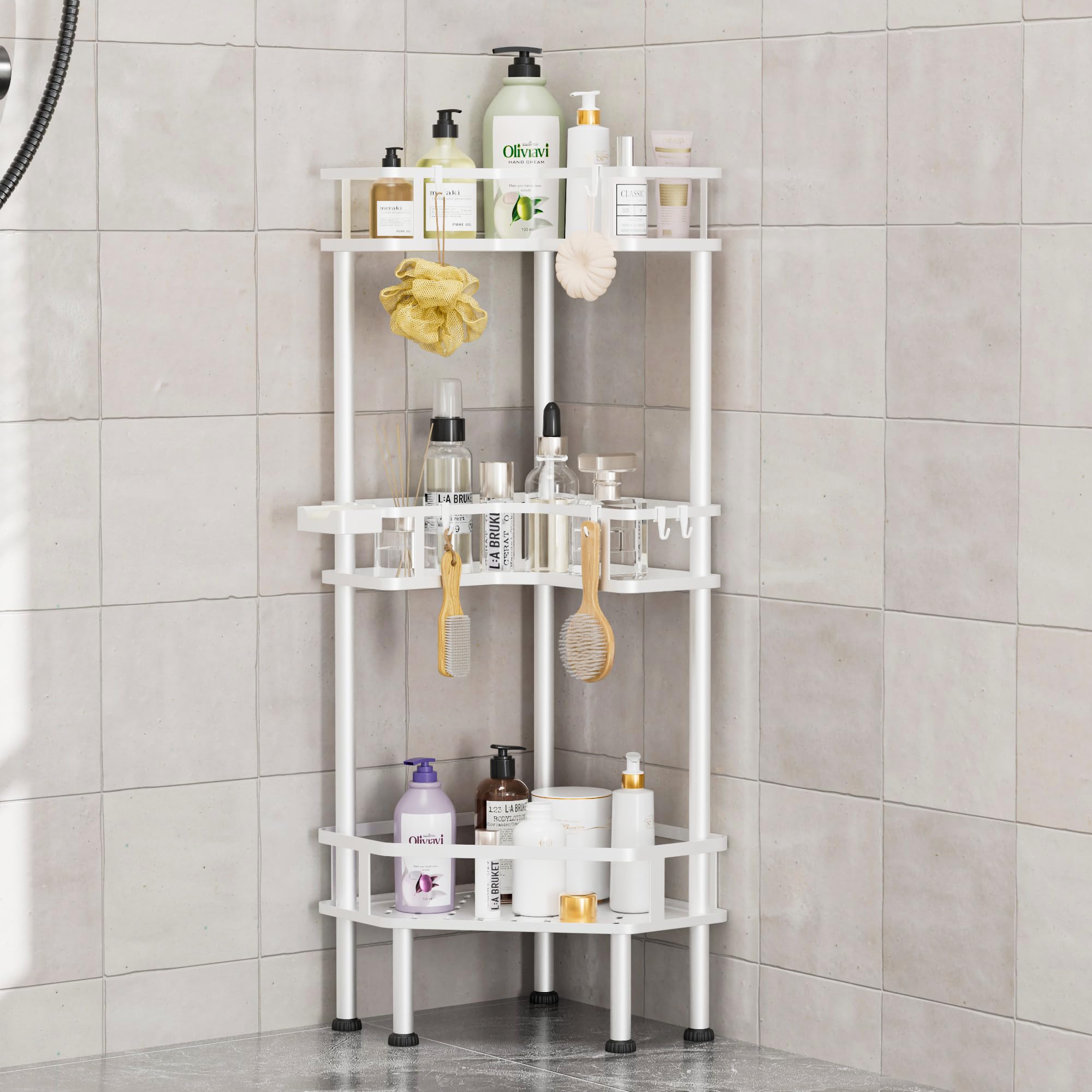 FJNATINH Corner Shower Caddy - 3 Tier Shower Organizer Corner Shelf Stainless Steel Floor Corner Shower Stand Rack