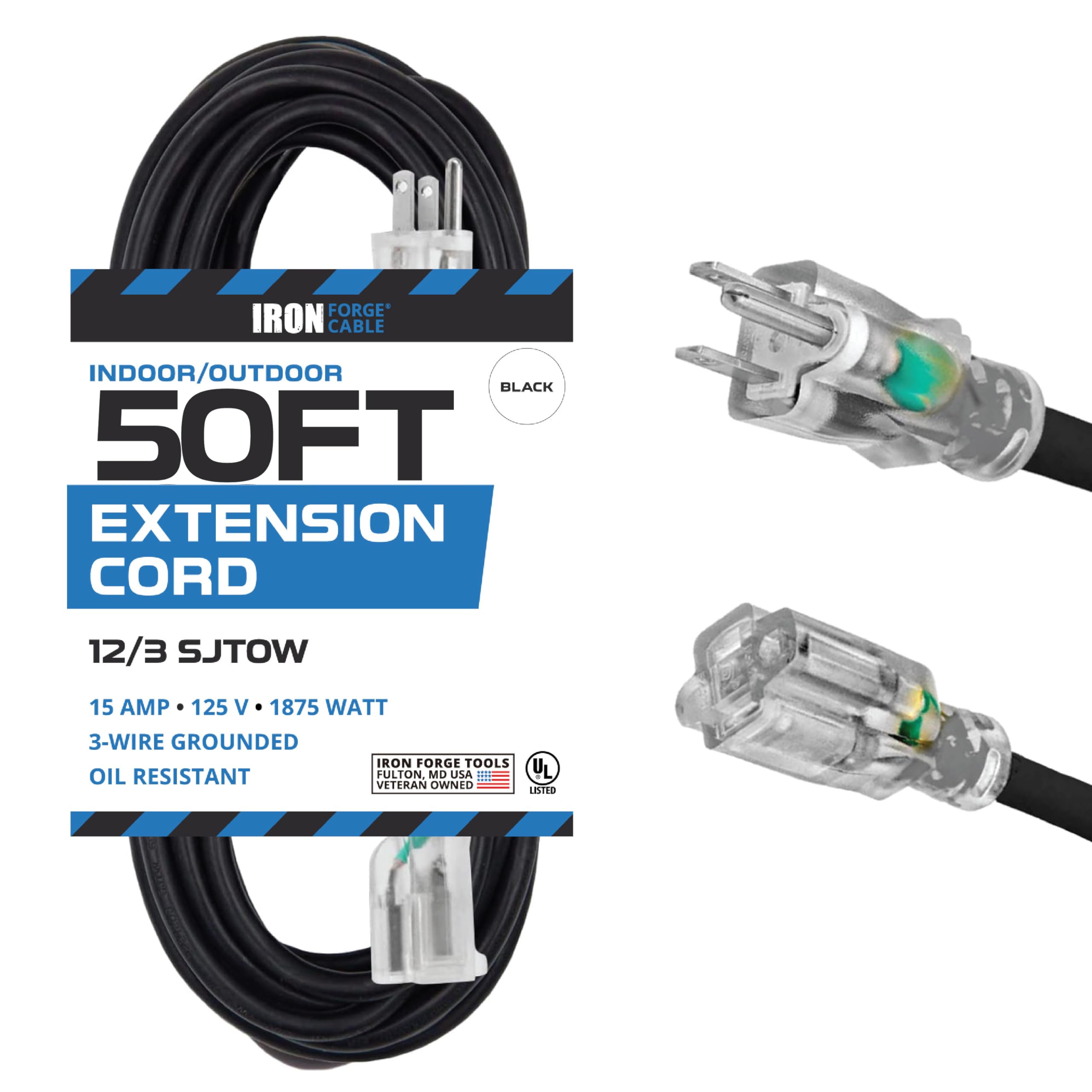 Cable de extensión naranja o rojo, 16/3 o 12/3 resistente para exteriores con enchufe de 3 clavijas para seguridad – ideal para jardín y electrodomésticos principales