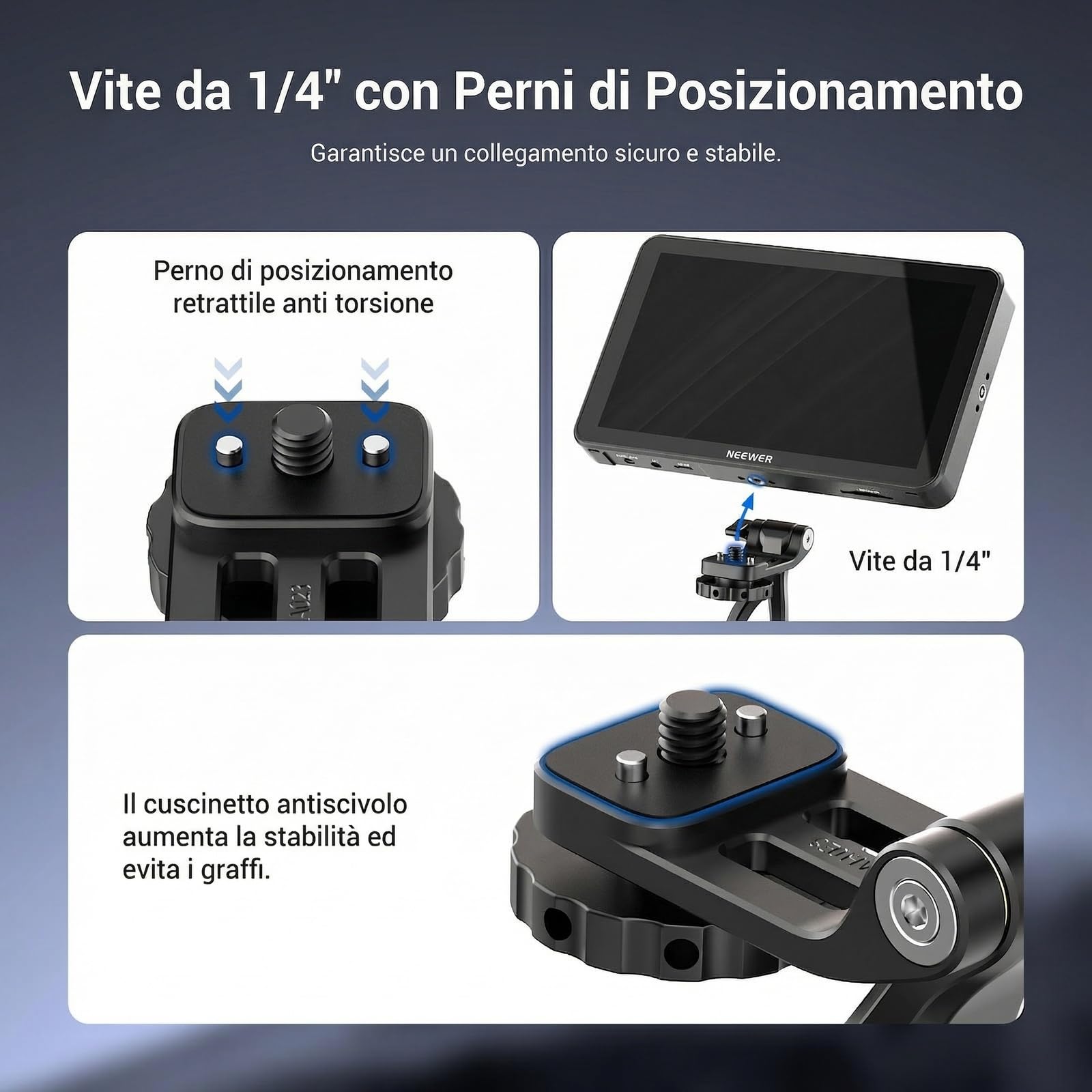 NEEWER Adattatore Monitor a 2 Assi, Supporto per Monitor da Campo 5"/7" con Cold Shoe, Vite Antitorsione 1/4", Rotazione 360° Inclinazione 180°, Accessori Fotocamera per Fotografia Videografia, MA023