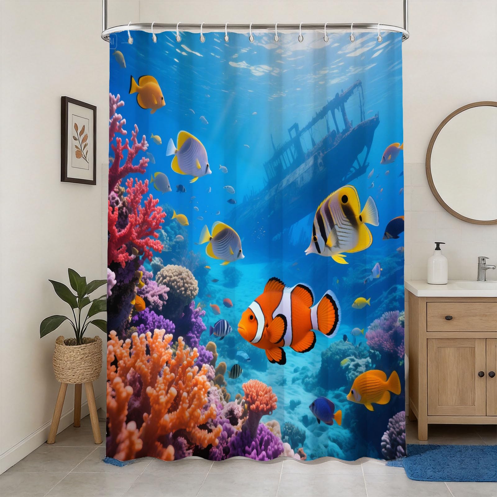 Rideau de douche 200x200 poissons tropicaux imperméable en polyester