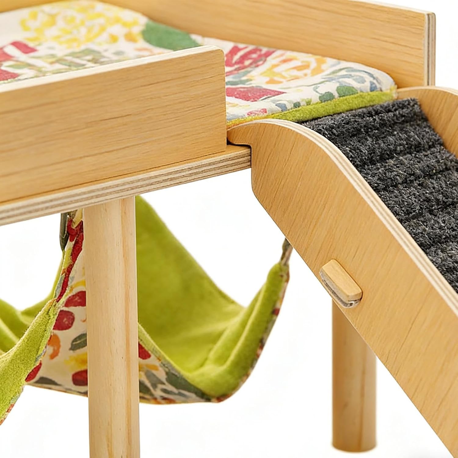 Pet Hammock - Hamster Hammock with Stairs | 2 Tiered Detachable Hut,Wooden Hamsters Hammocks House - for Small Animals Bunny Ferret Cage Home Indoor Living Rooms