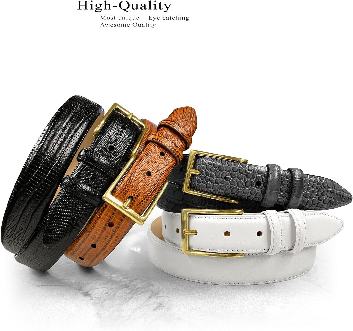 Adam Gold Men's Genuine Full-Grain Cowhide Leather Dress Belt 1-1/8"(30mm) Wide Polished Buckle - Image 3