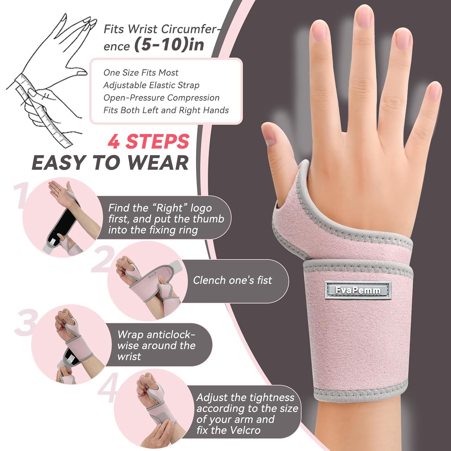 Carpal Tunnel Wrist Brace for Right Left Hand 2 Pack, Wrist Support Wraps for Women Men, Adjustable Wrist Brace for Tendonitis, Arthritis, Weightlifting, Sports, Day Night Support, Pink 71+wsCgDIvL. SL1500