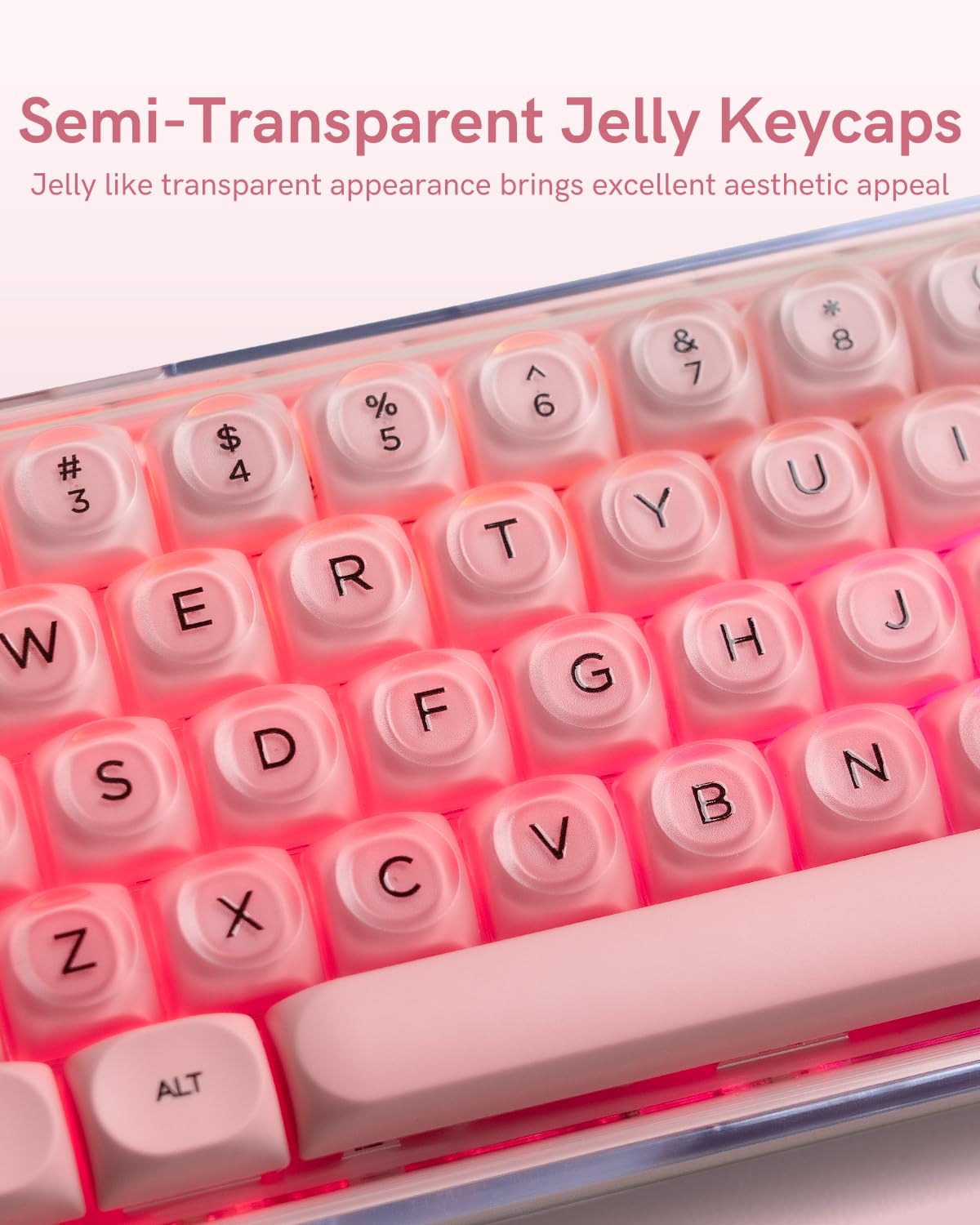Set Da 132 Tasti PBT E Jelly MOA Profile Per Tastiera Meccanica – Simpatici Keycaps Rosa Trasparenti Compatibili Con Switch Cherry Gateron MX