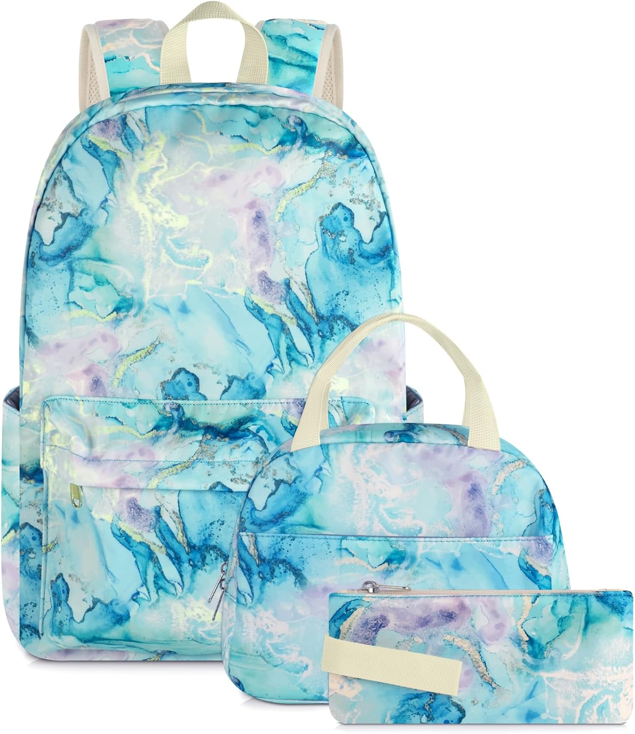 School Backpack for Teen Girls Kids Bookbag Set with Lunch Box Pencil Case 17" Large Capacity Backpack Casual Daypack