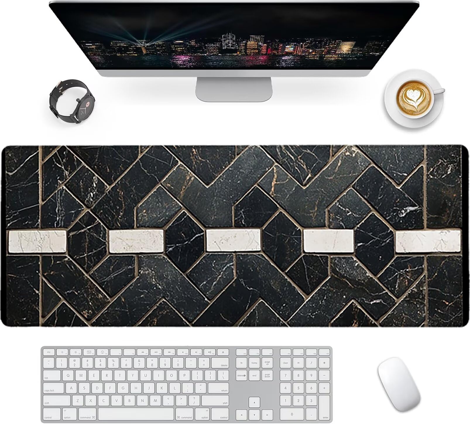 Lpfieonn Retro Großes Schreibtischunterlage, XXL Schreibtischunterlagen, Schwarz XXL Wasserdicht Gaming Mousepad mit Vernähter Rand und Rutschfeste Gummibasis, für Laptop/Hause/Büro 120x60cm PF-3705