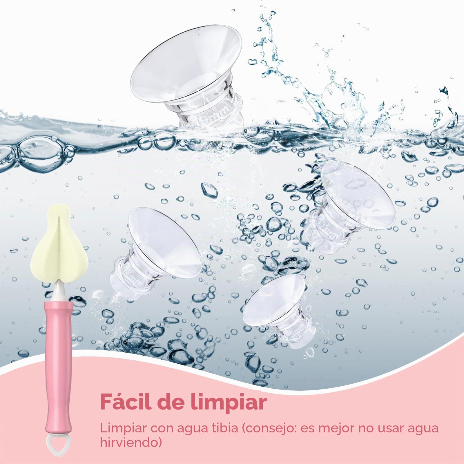 10 insertos de brida 13/15/17/19/21 mm, accesorios de lactancia materna compatibles con la mayoría de bombas de leche eléctricas y manuales, con cepillo de limpieza y tarjeta de medición para pezones