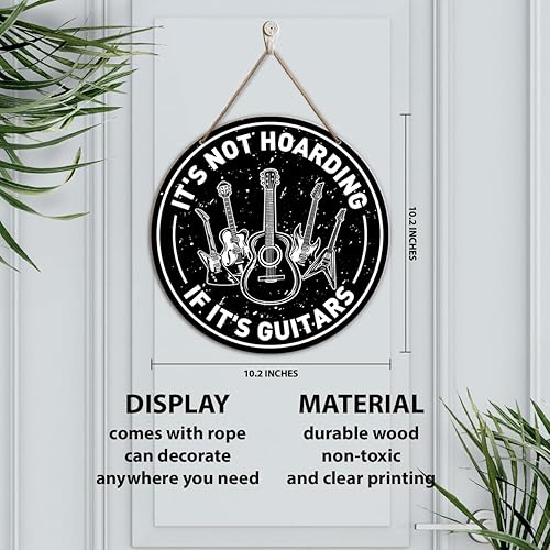 Vista 2 de Letrero de madera de guitarra, decoración de estudio de música, letrero colgante de guitarra en blanco y negro, 10.2 x 10.2 x 0.1 pulgadas, madera