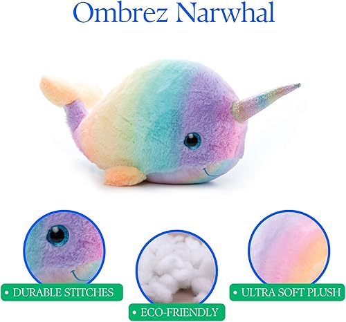 Miniatura 6 de The Petting Zoo Peluche de Narwhal, animales del océano Ombrez, juguete de peluche de narval arcoíris de 15 pulgadas