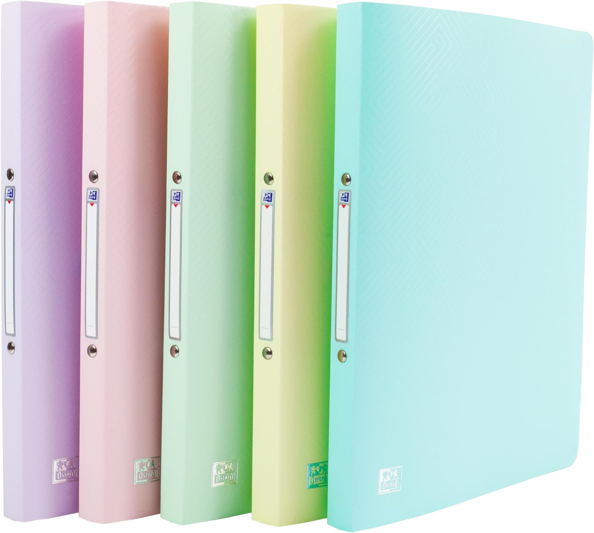 Oxford A4 Pastel Ring Binders, 5 Pack of Lightweight & Flexible Plastic Folders for Students, Purple, Pink, Green, Yellow and Blue
