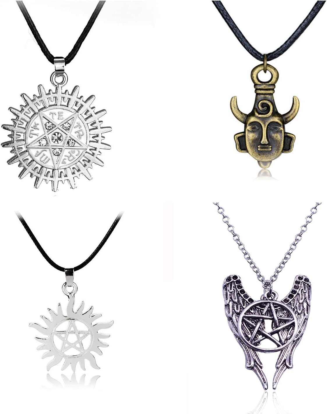 Fineder 4 Pack Supernatural Necklace Dean Winchester Mask Pendant Necklace, Supernatural Merchandise Jewelry Gifts
