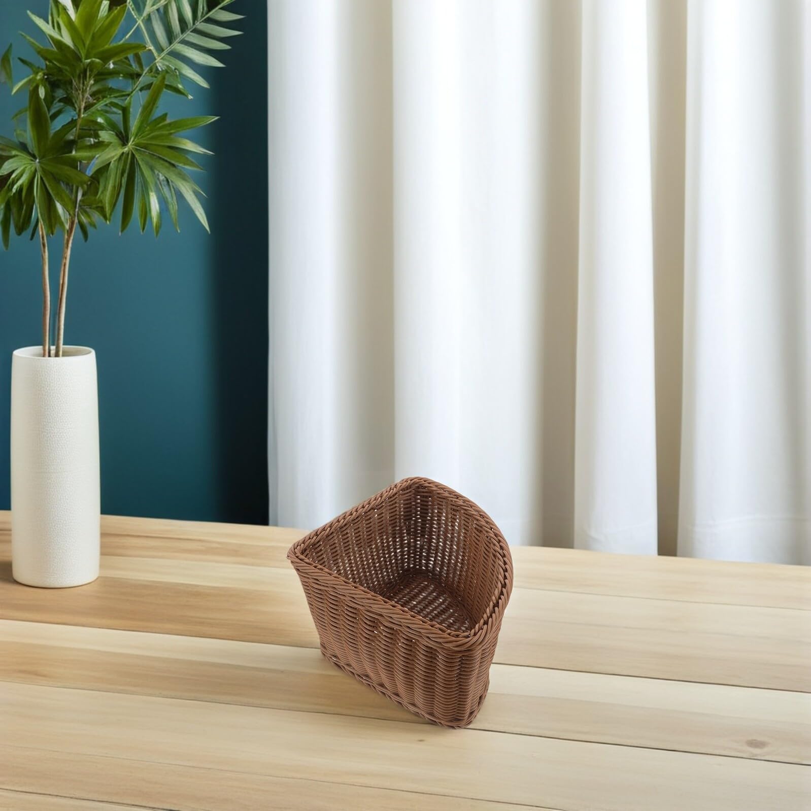 Cabilock Cesta de Almacenamiento en Forma de Abanico para Esquinas Juego de 2 Piezas de Plástico Imitación Ratán Tamaños 245X85 CM y 295X21 CM Organizador Multiusos para Cocina Baño