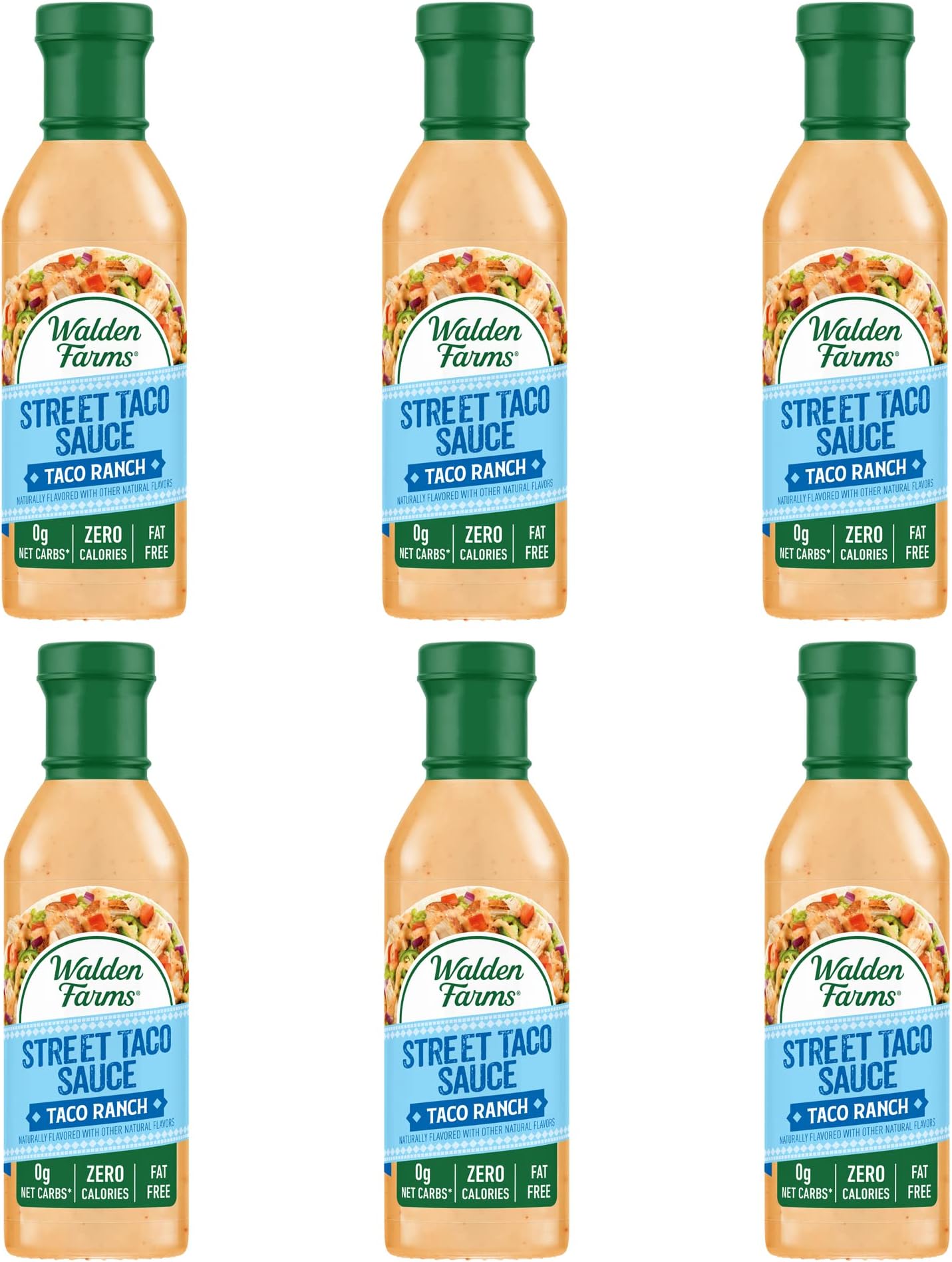 Walden Farms Street Taco Sauce Taco Ranch - Calorie-Free, Gluten-Free, Low Carb, Keto-Friendly, Sugar-Free, Spicy Taco Ranch Flavor, (12 oz Bottle x 6)