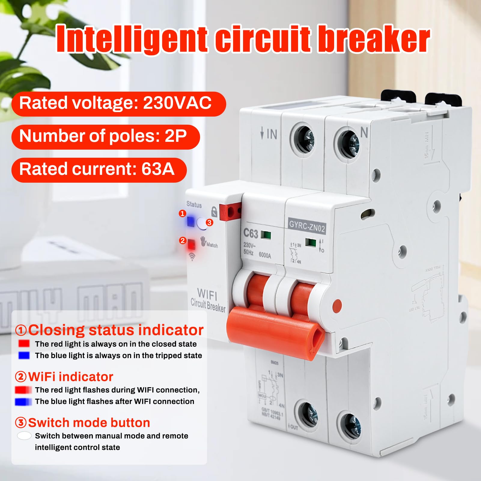 Interruttore magnetotermico differenziale wifi salvavita Interruttore temporizzato contatore elettrico 63A 2P tuya controllo recovery reclosing Protezione da sottotensione sovraccarico.