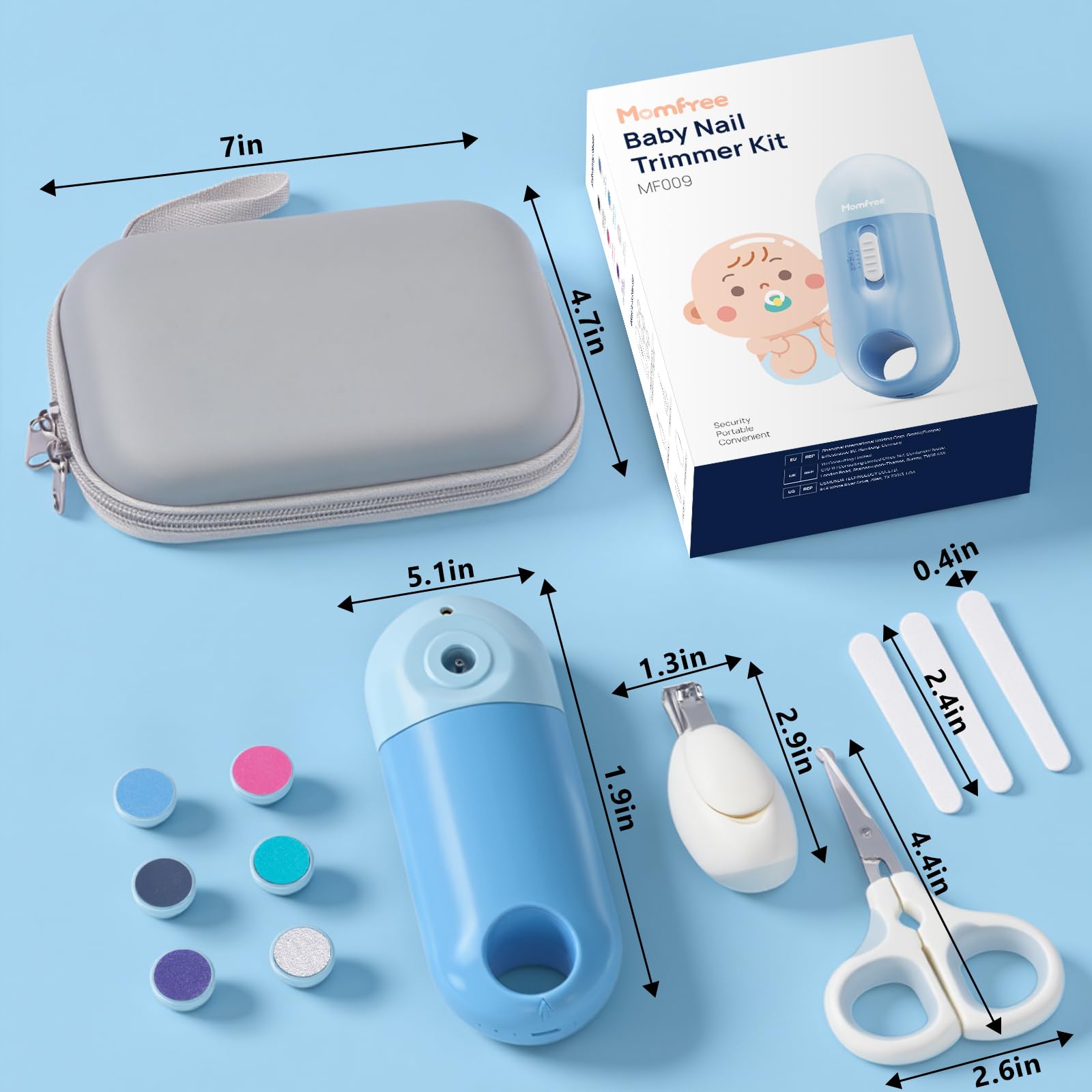 Kit de uñas para bebé, juego de cuidado de uñas 4 en 1 con estuche de almacenamiento, cortaúñas eléctrico suave con luz LED, cortaúñas eléctrico, incluye lima, tijera, cortaúñas, para recién nacidos