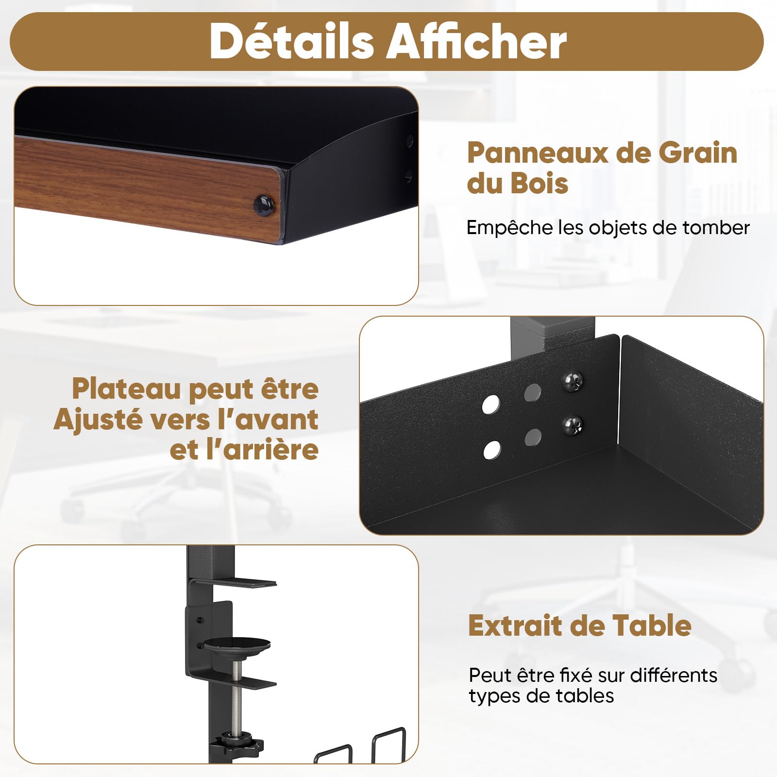 bimiti Organisateur de Bureau à Pince 2 Niveaux 17 Pouces avec Rangement Réglable pour Accessoires de Table Étagère de Bureau à Pince Installer en Haut ou en Bas，44 x 51x 17,5 cm，Marron rétro