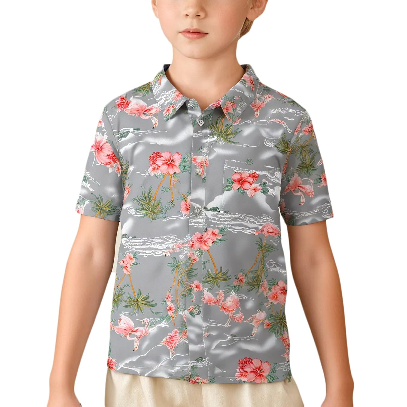 SSLR Big Boys Hawaiian Shirt, Kids Hawaiian Shirt, Flamingos Shirt Short Sleeve Luau Shirt for Kids