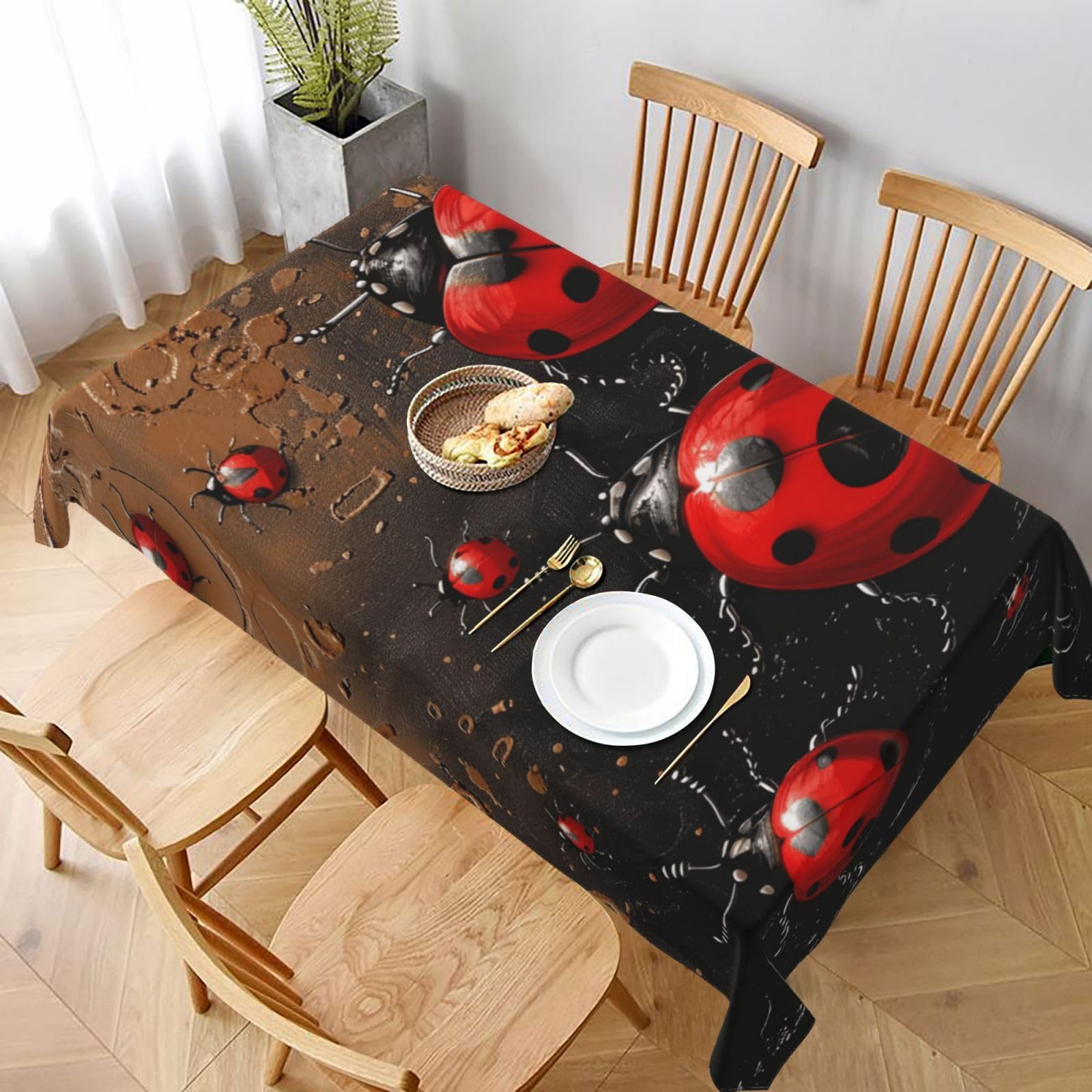 WPKJU Art Ladybug Tracks Printed Tablecloth 60x90 in Water Resistant Table Cover Washable Rectangle Table Cloth for Dining Tables