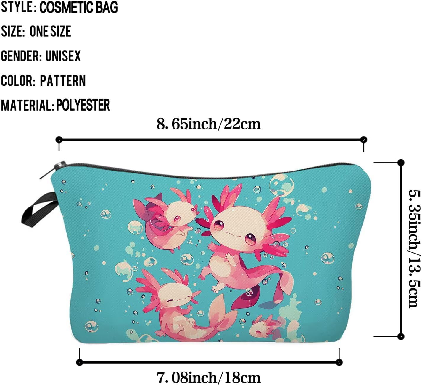 Bubble Axolotl Makeup Bag Cute Small Organizer Zipper Pouch Bubble Adorable Axolotl Cosmetic Bag Birthday Present for Women Friends - Image 2