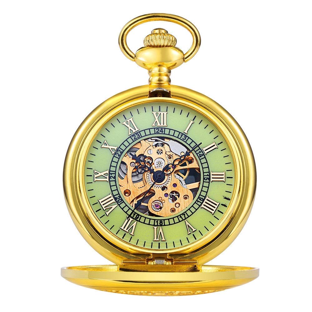 Reloj de bolsillo personalizado, enviará reloj de bolsillo luminoso Reloj de bolsillo para hombre Reloj de bolsillo mecánico dorado con tapa de regalo Reloj de bolsillo mecánico para hombre (dorado)