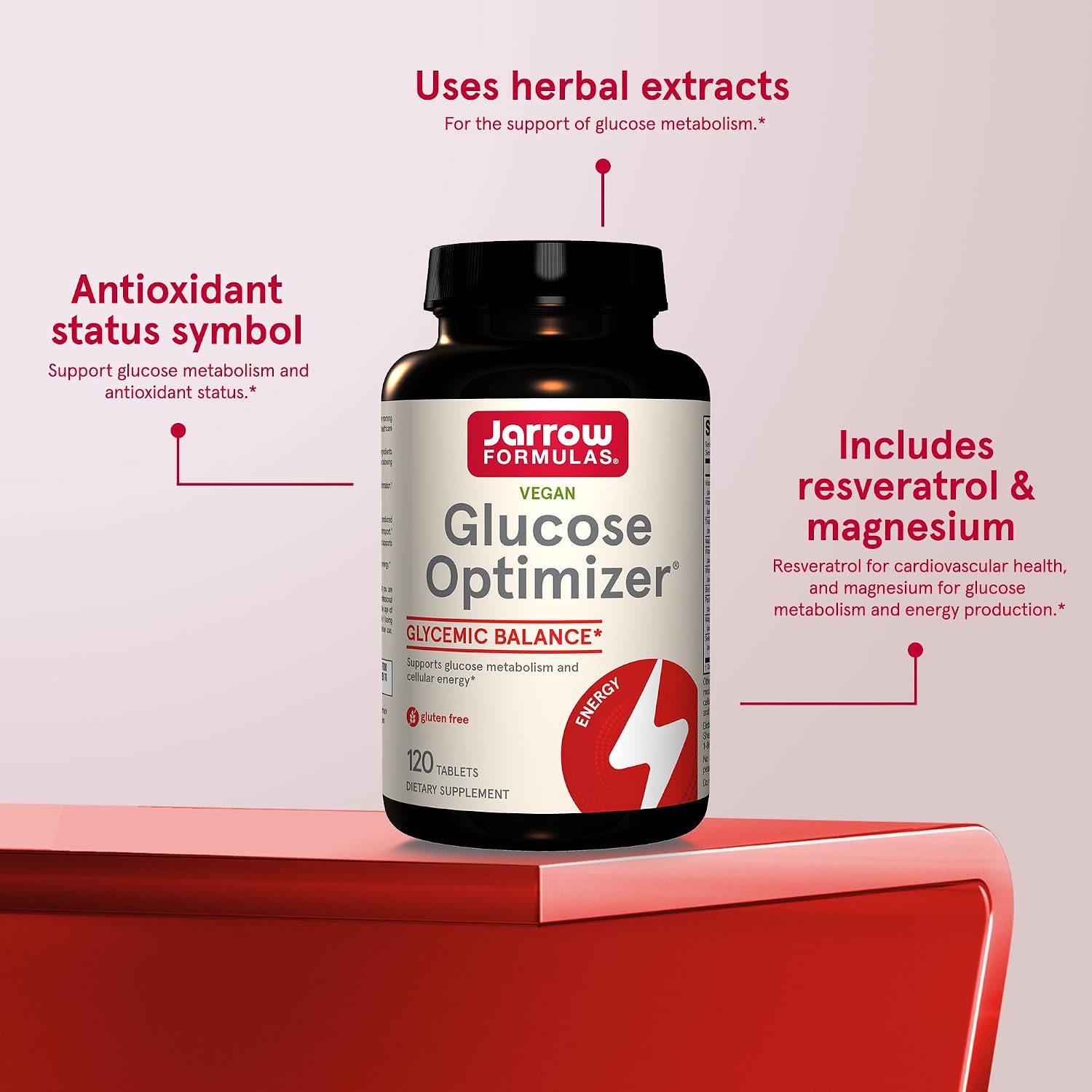 Jarrow Formulas Glucose Optimizer - Includes Alpha Lipoic Acid, Herbal Extracts, Resveratrol & Magnesium - 120 Tablets - 30 Servings - Supports Antioxidant Status, Glucose Metabolism & Cellular Energy