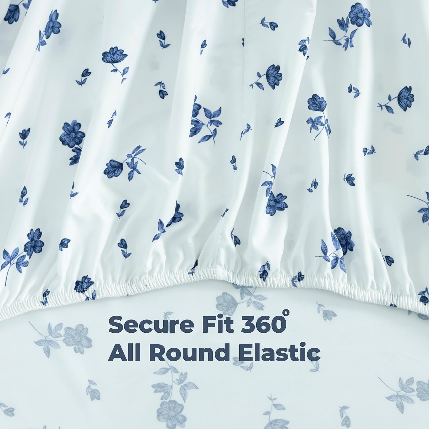 Dreamology Sheet Set Queen, 4 Pieces Microfiber Sheet Set, Printed Sheet Set with Solid Cuffed Detail,Includes 1 Flat Sheet,1 Deep Pocket Fitted Sheet and 2 Pillowcases,Queen Bed Sheets – Blue Floral - Image 5