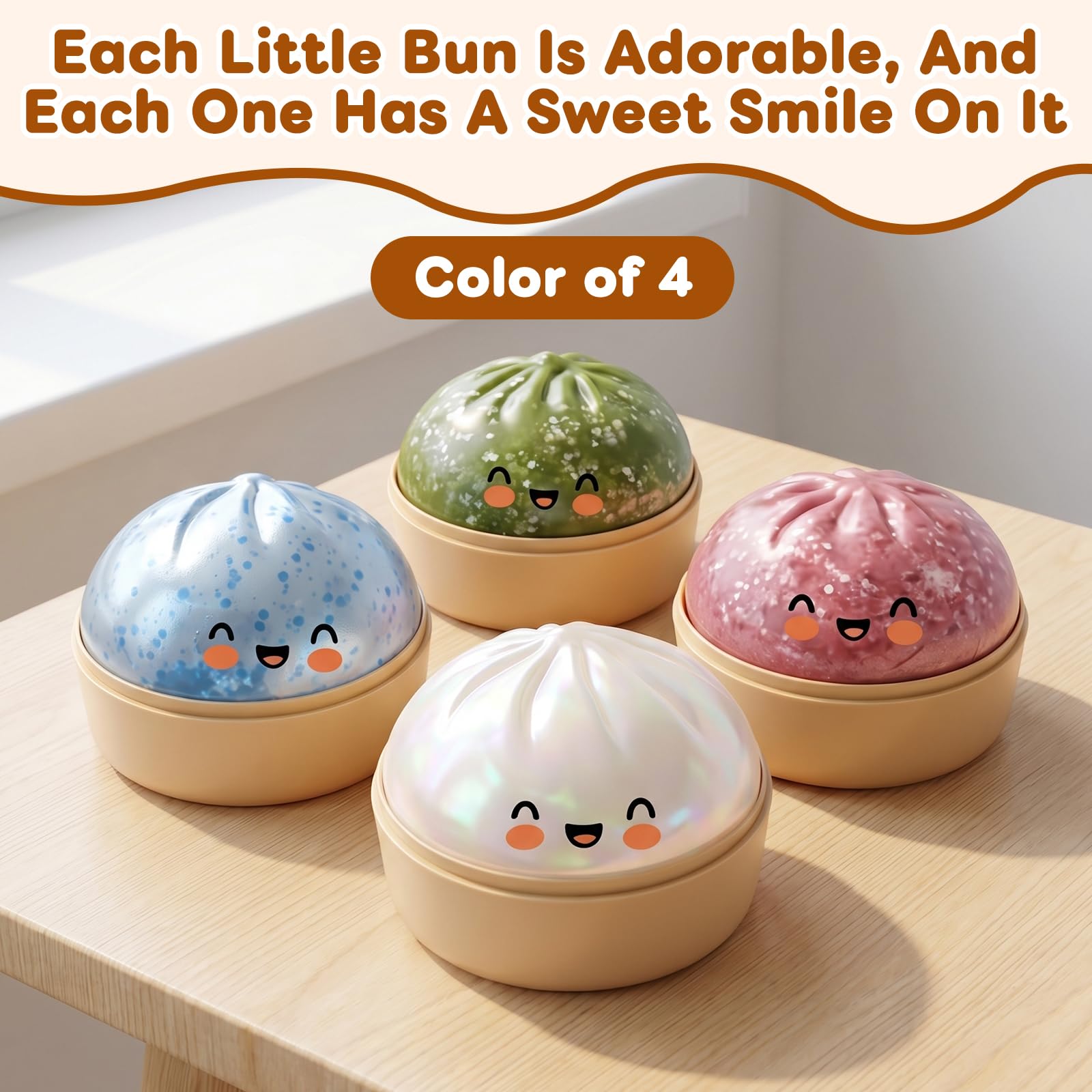 Glitter Dumpling Squishy,Dumpling Squishies,Glitter Dumpling Mystery Box,Colorful Dumpling Stress Balls Fidget,Jumbo Squishy Toy with Steamer Box,Soft Squeeze Decompression Dough (Glitter White) — view 5