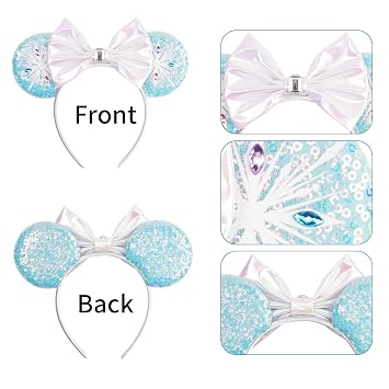 bianbaistar Mouse Ear Headbands Bundle:Ice Snow Mouse Ears Headband