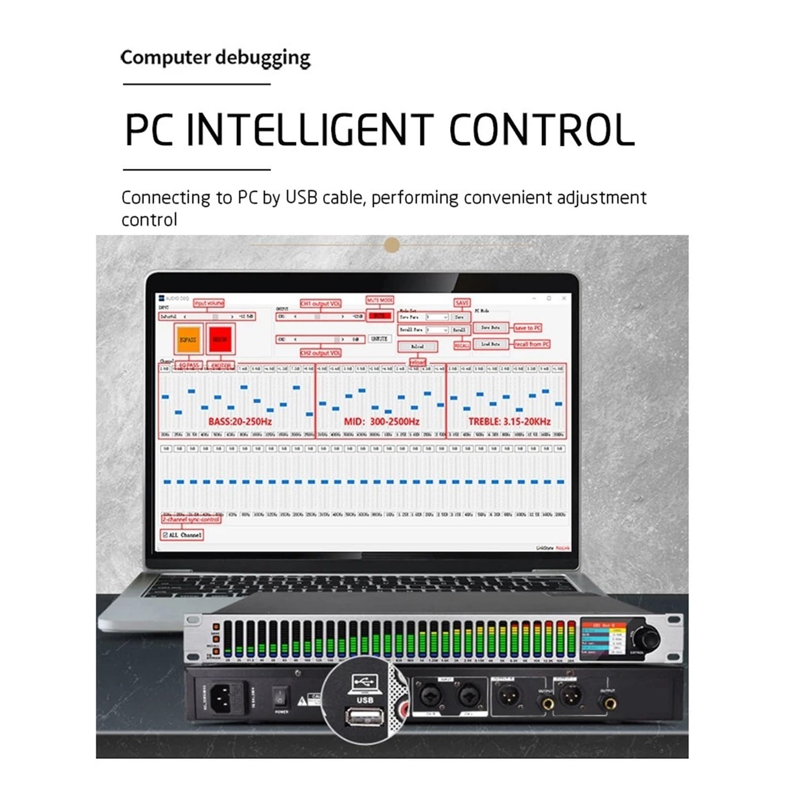 EQ800 Ecualizador Gráfico Digital De 31 Bandas Control De PC Equipo De Audio DSP Profesional Procesador De Altavoz De Karaoke(WHITE)
