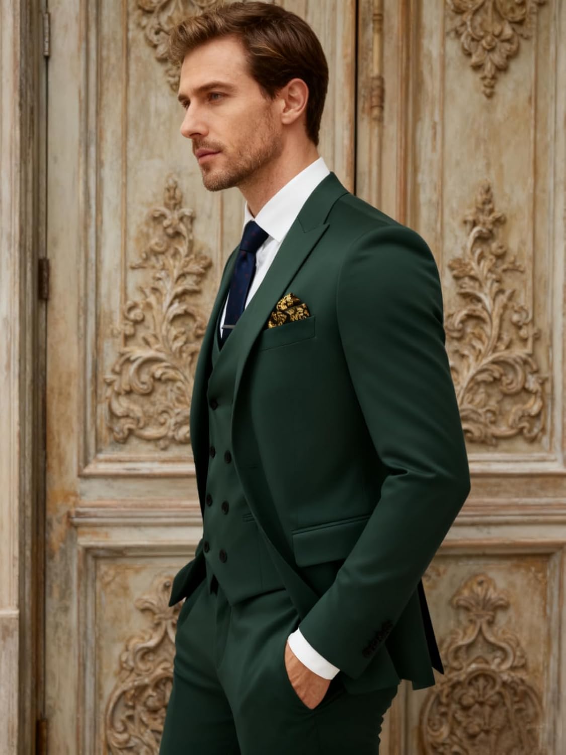 Mens 3 Piece Suit Slim Fit Double Breasted Suits for Men Wedding Groom Suit Set Business Formal Prom Tuxedo - Image 3