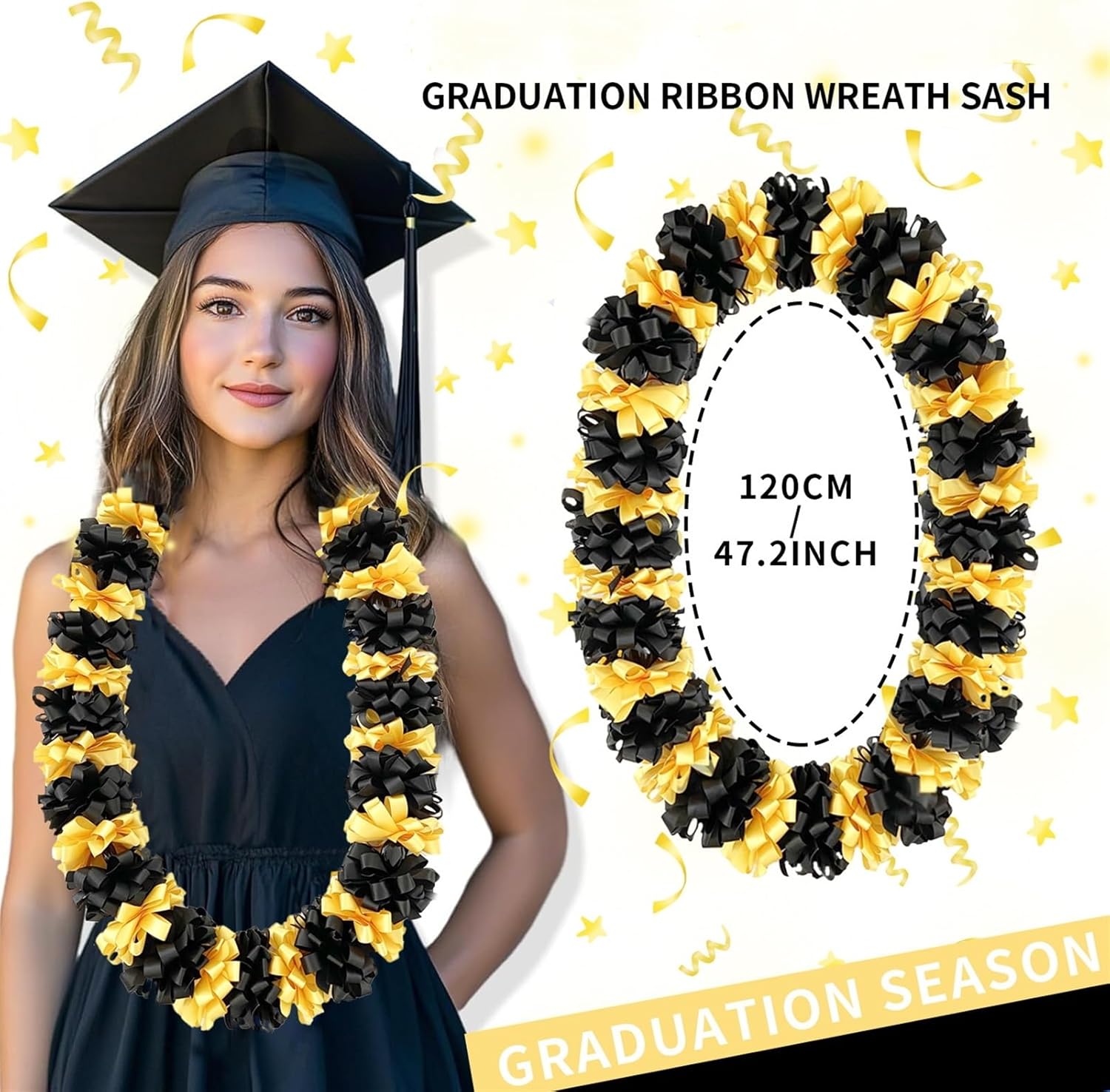 Graduation Ribbon Leis Class of 2026 Braided Honor Cord Handmade Congrats Graduates Grad Decoration Party Accessories, Green, Gold