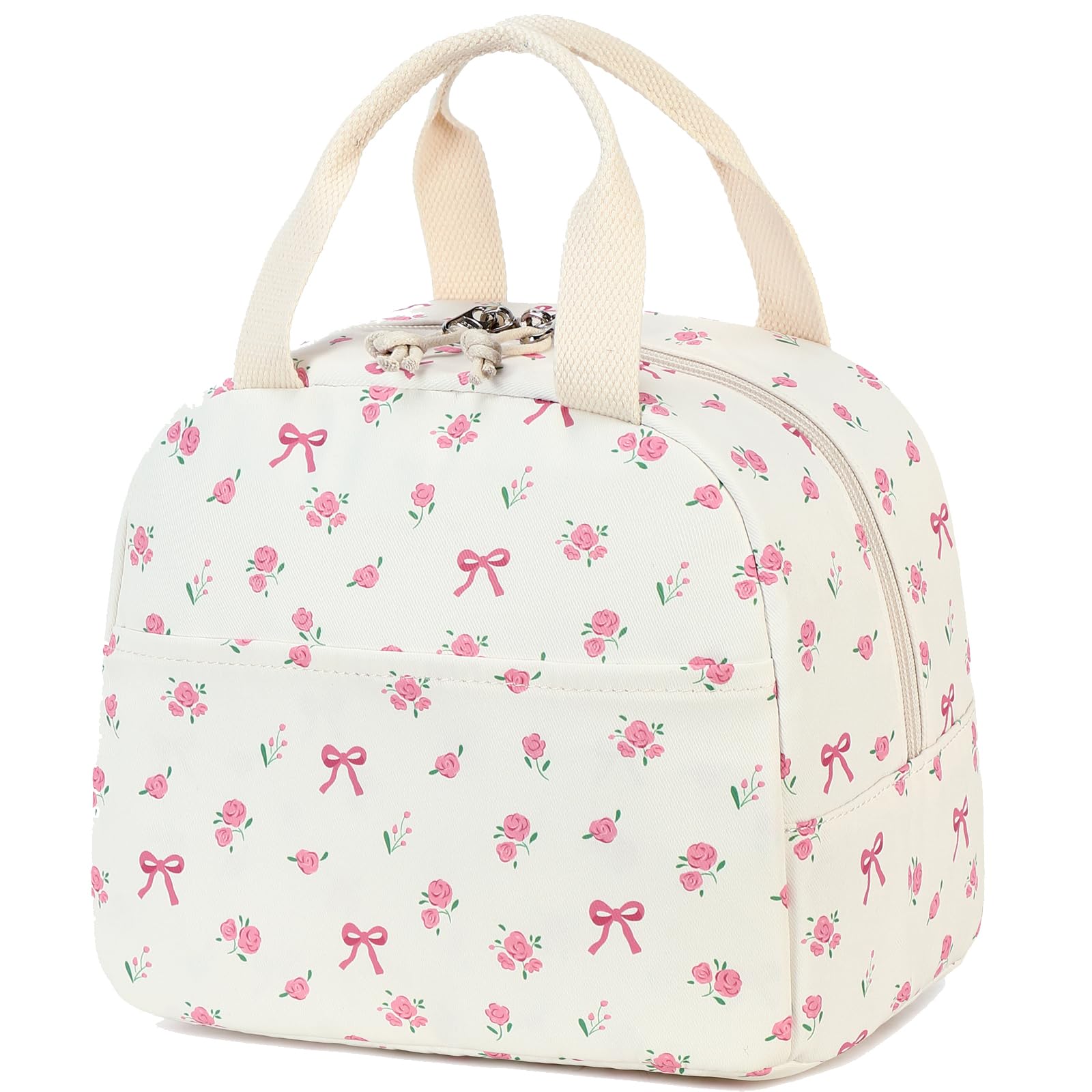 Bluboon Lunch Box for Women Cute Lunch Bag Reusable Insulated Lunch Bags Large Capacity Lunchbox Cooler for Work Picnic or Travel Gifts (Bow Floral Beige 212, 10 x 7.5 x 8 inches) — image 1