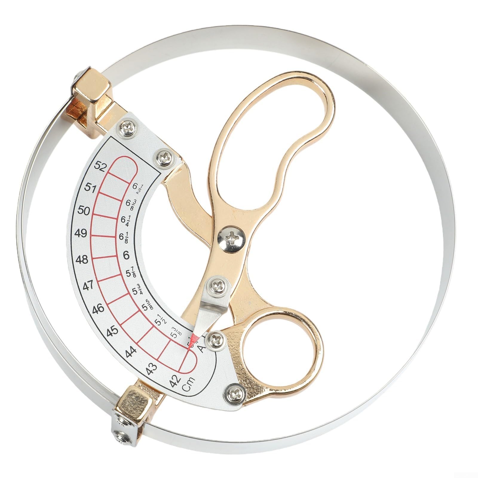 Instrumento de medición de tapas para la industria de sombreros con legibilidad de escala curvada de metal suave y diseño de mango estable para resultados consistentes (42-52 cm)