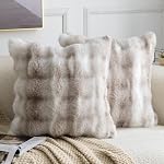 MADIZZ Boîte de 2 Couvertures d'oreiller en laine mince en peluche souple Boho Couverture de coussins de luxe pour canapé chambre à coucher Salon Maison Décor 18x18 Crème de pouce