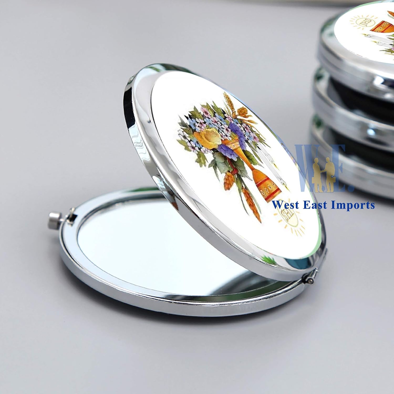 WE First Communion Compact Mirror Party Favor (12 PCS) with Decorated Organza Bags - Primera Comunion Recuerdos/Gift for Guests