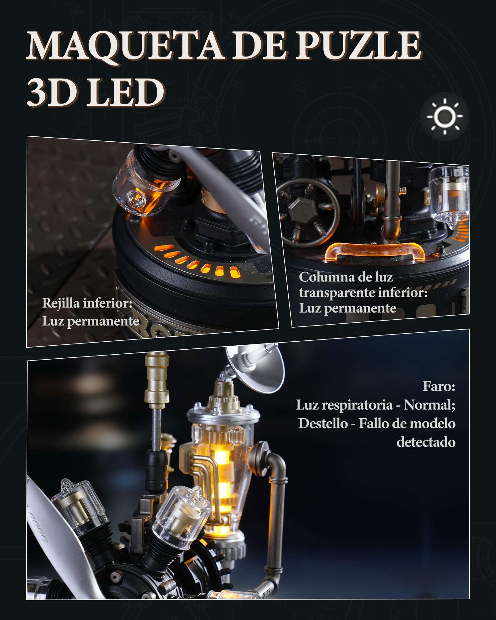 ROKR Puzzle 3D Modelo de Montaje Mecánico Helicóptero rotativo CGL01 | Maquetas para Construir Adultos Plástico Metal, Regalos DIY de Temática Industrial, Rotating Helicopter