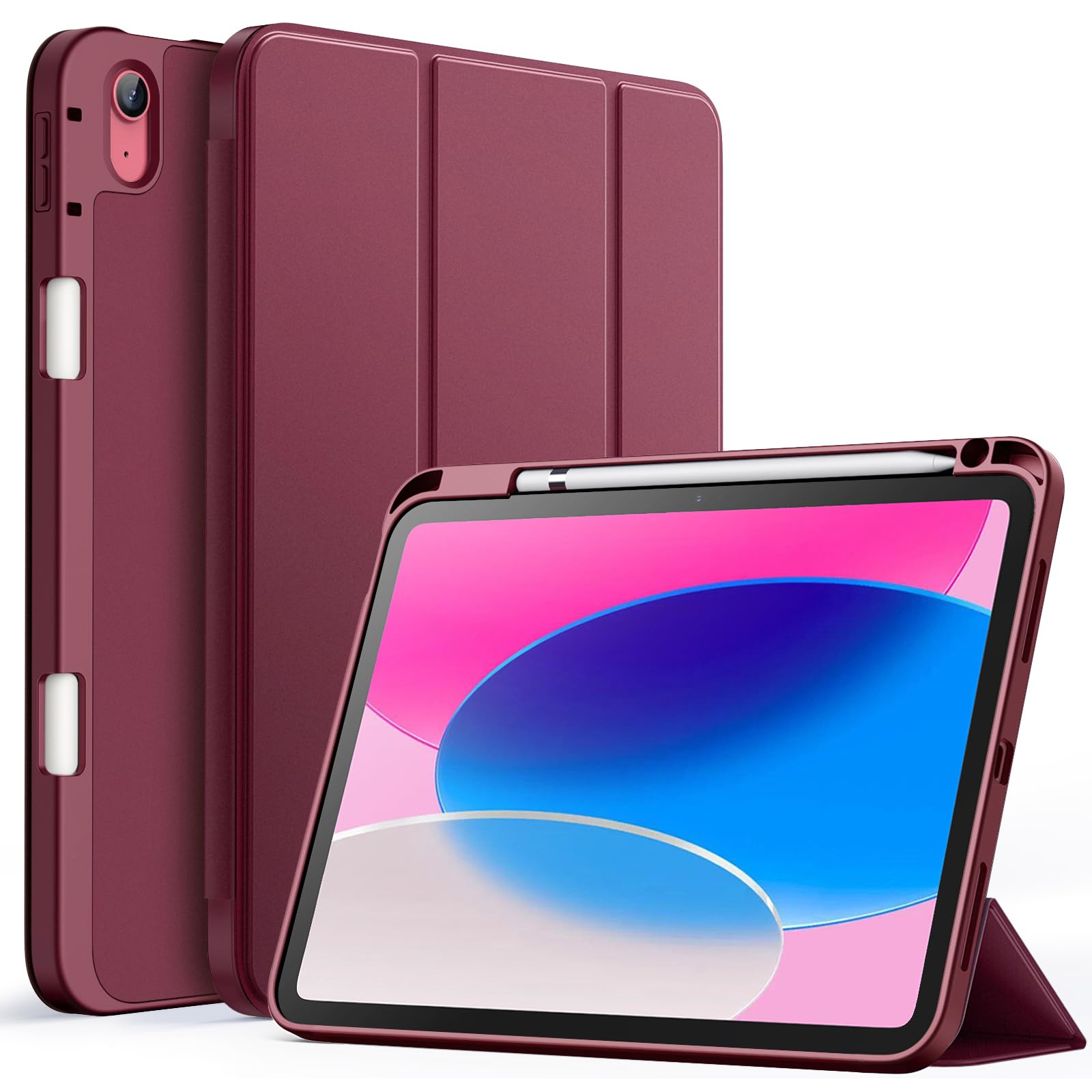 JETech Case for iPad (A16) 11th/10th Generation (2025/2022) with Pencil Holder, Slim Tablet Cover with Soft TPU Back, Auto Wake/Sleep (Wine)