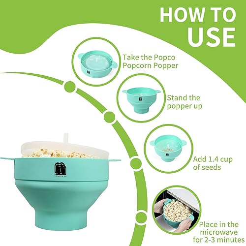 Miniatura 5 de MMUGOOLER - Máquina de palomitas de maíz de silicona original para microondas, cuenco plegable con tapa, sin BPA y apto para lavavajillas, rápido y