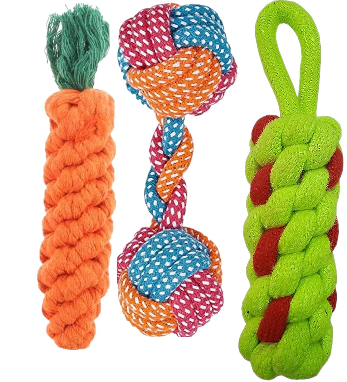 JAPIN Dog Chew Toys | Rope Toys for Dogs | Puppy Chew Teething Toys | Durable Cotton Dog Toys for Playing and Teeth Cleaning Training | for Small Medium Large Breed Dogs Pack of 3 Rope Toys (B09K4D5VWL) Amazon Price History, Amazon Price Tracker