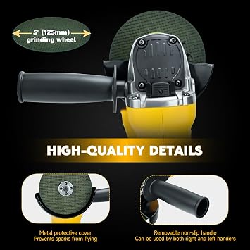 Cordless Angle Grinder for Dewalt 20v Batteries, 6600RPM Brushless Electric Grinder, 4 Variable Speed Metal Grinder for 4.9''Wheels with Adjustable Auxiliary Handle for Cutting, Polishing(No Battery)