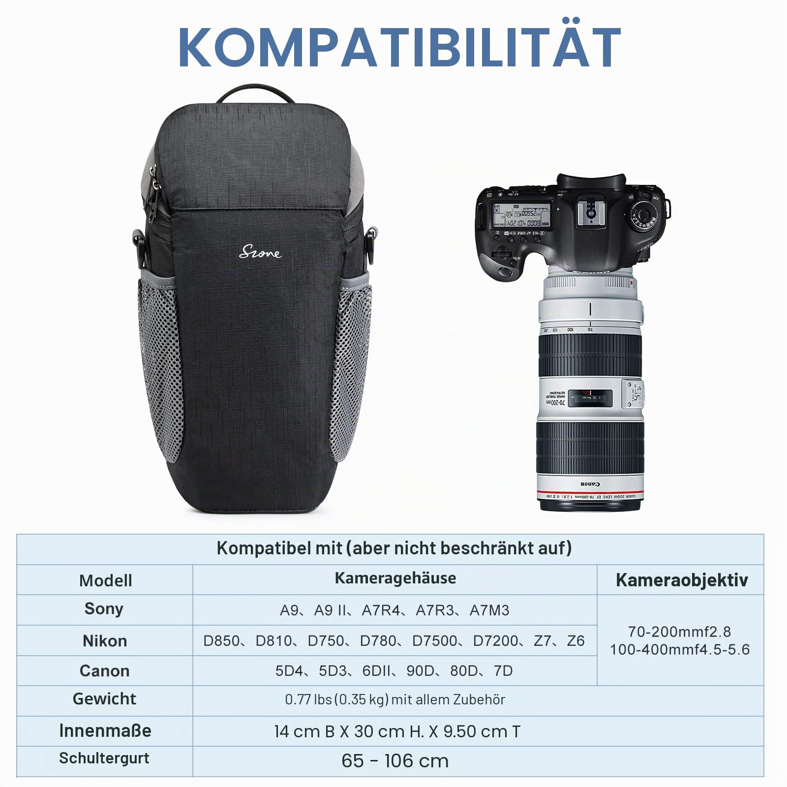 S-ZONE Kameratasche DSLR/SLR wasserdichte Kameratasche für Fotografen Holster Kompatibel mit Nikon Canon Sony