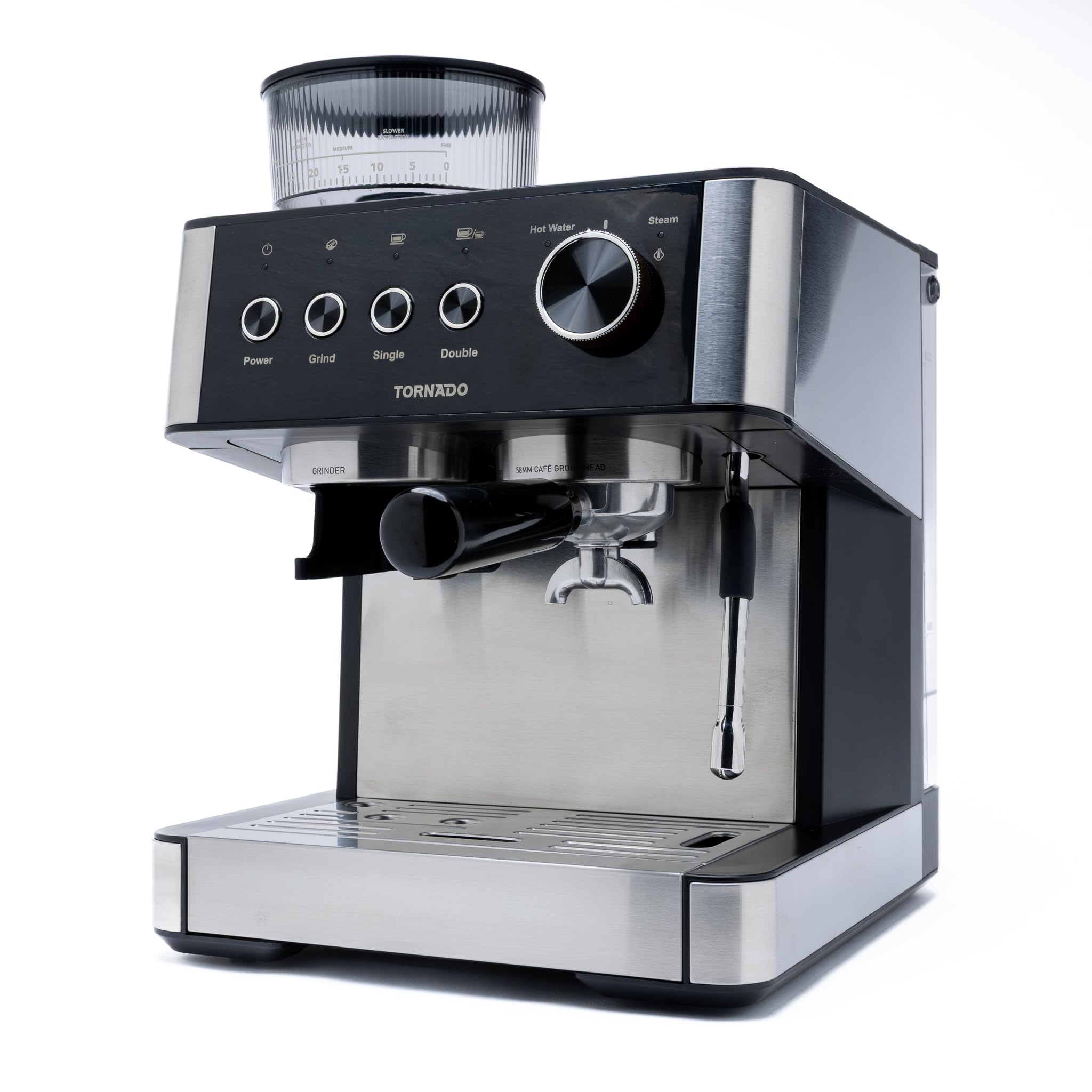Tornado TCM-5431-GS Machine À Expresso Semi-AUTOMATIQUE, 2,3 L, BROYEUR INTÉGRÉ, Café EN Grains ET MOULU, Noir
